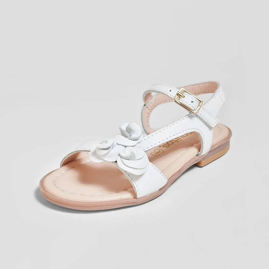 Girl's Flowers Adornment White Leather Sandals