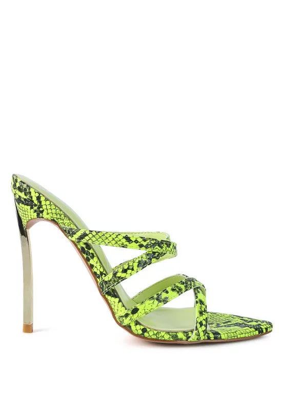 HIGH HEELED NEON ANIMAL SANDALS