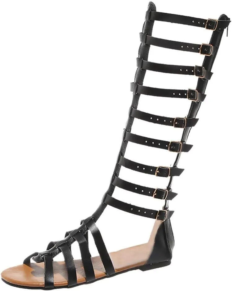 HINDOLA Gladiator Sandals for Women Summer Casual Clip Toe Sandal Ankle Strappy Roman Flat Sandals Lace Up Open-Toe Thong Sandals