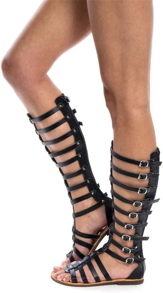 HINDOLA Gladiator Sandals for Women Summer Casual Clip Toe Sandal Ankle Strappy Roman Flat Sandals Lace Up Open-Toe Thong Sandals
