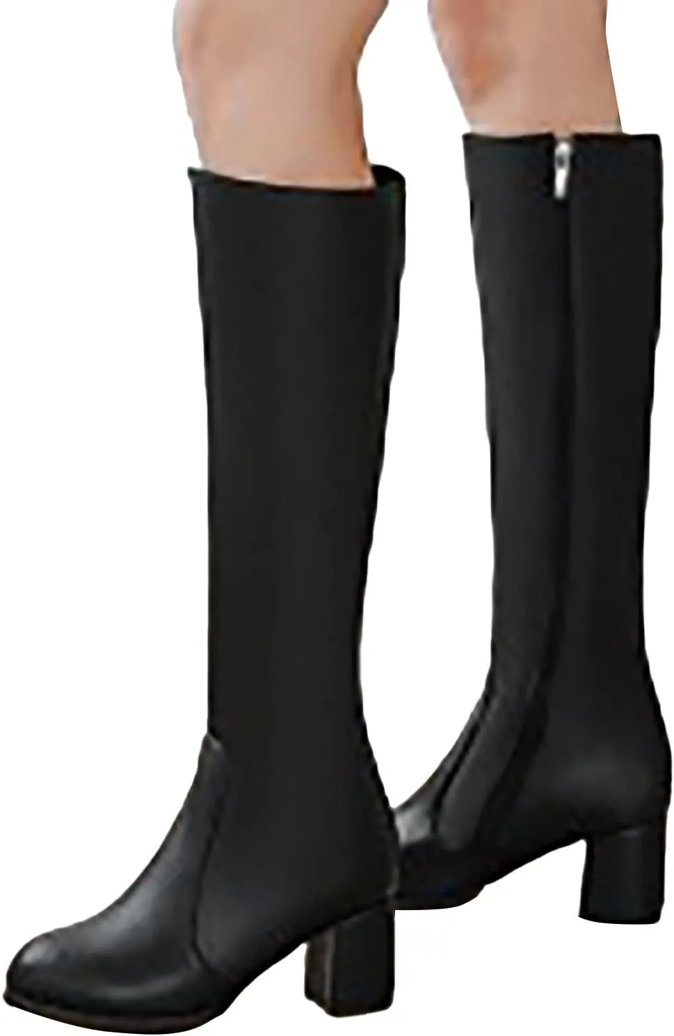 Knee High Boots Women Chunky Heel Boots Pull On Wide Calf Block Boots for Dress Party Pointed Toe Long Tall Boots