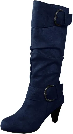 Knee High Boots Women High Heel Fashion Belt Buckle Wine Glass Heel Pointed Toe Solid Color Thigh High Knee Boots