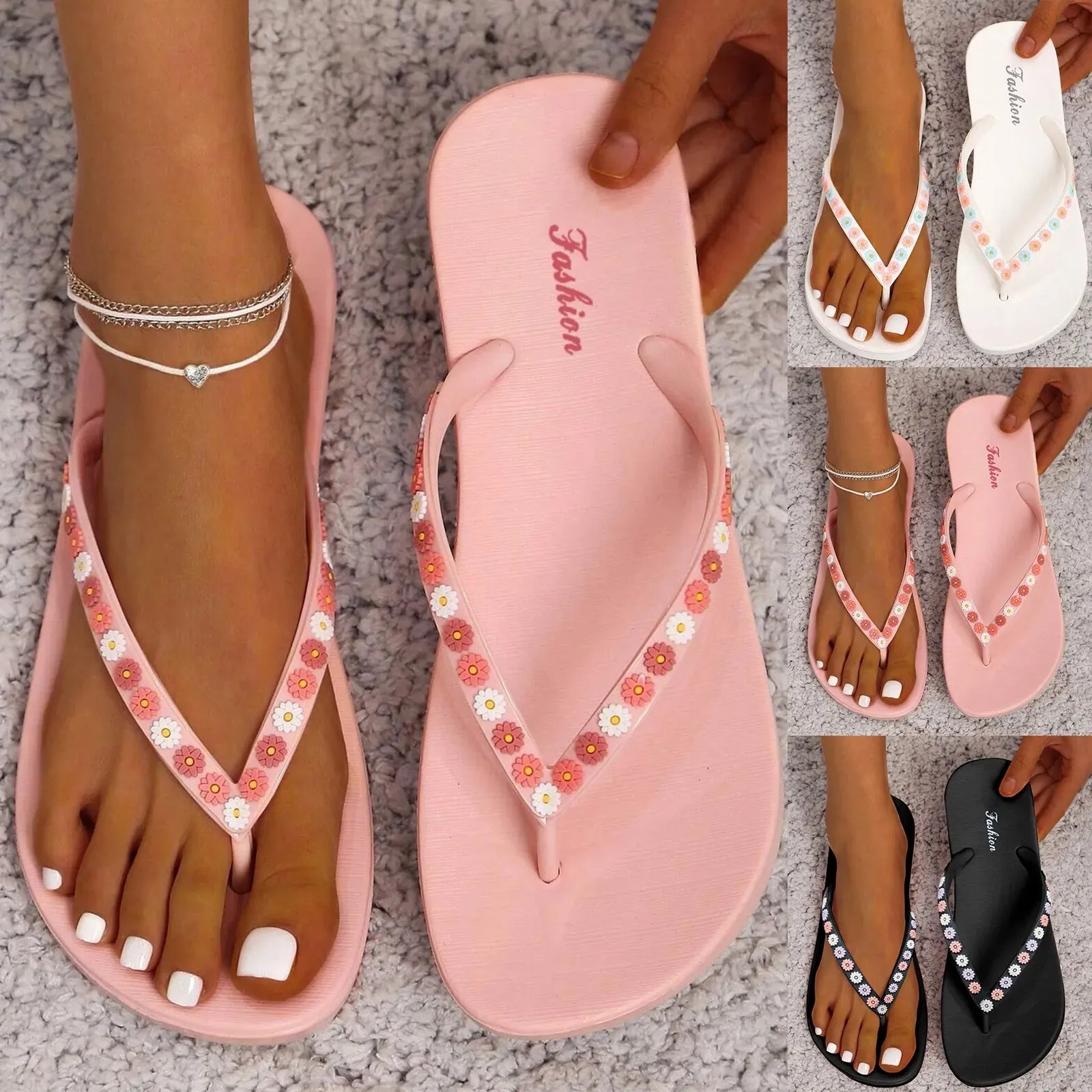 Ladies Shoes Flat Flip Flops Flat Heel Fashion Indoor Bath Slippers Beach Slippers Comfort Slides For Women