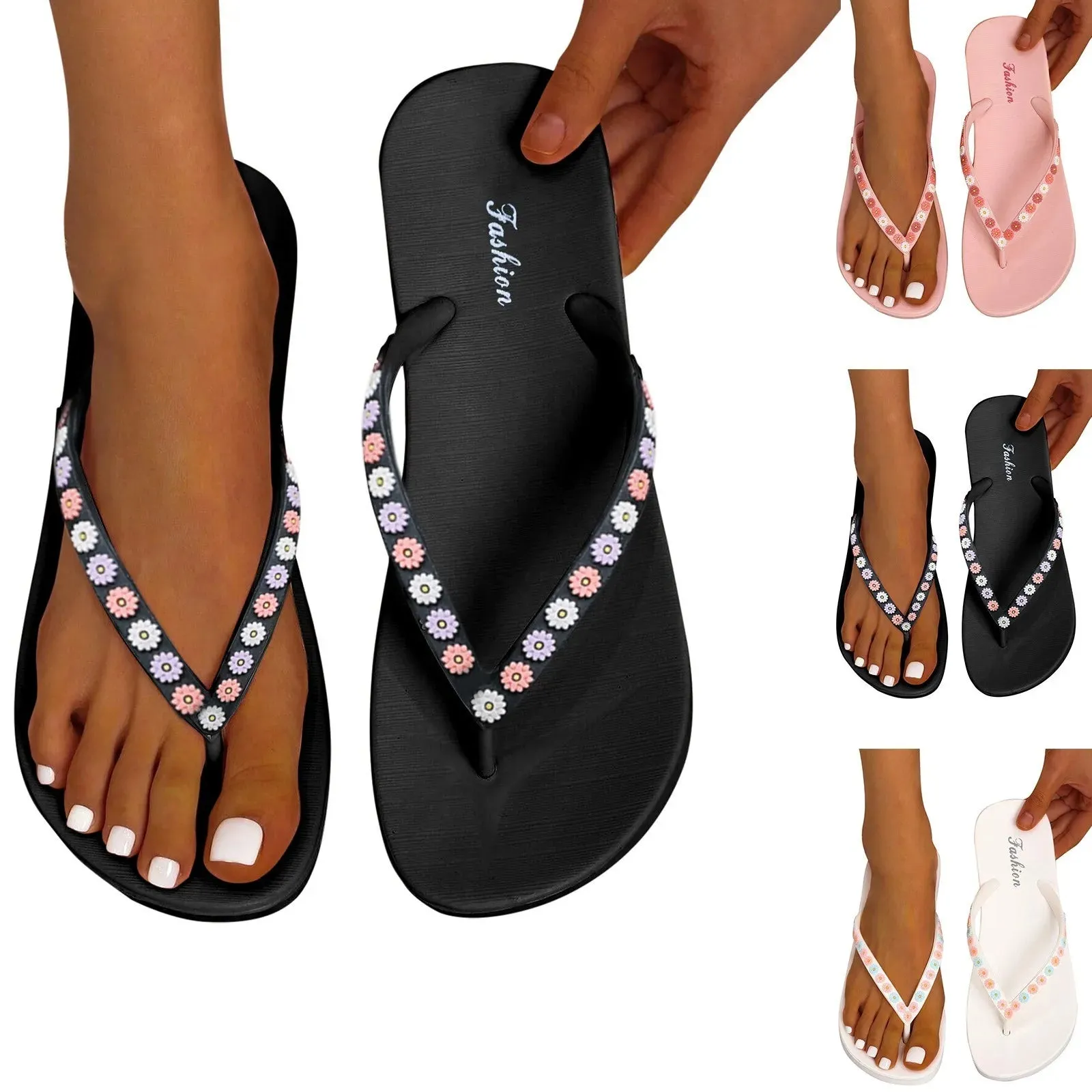 Ladies Shoes Flat Flip Flops Flat Heel Fashion Indoor Bath Slippers Beach Slippers Comfort Slides For Women
