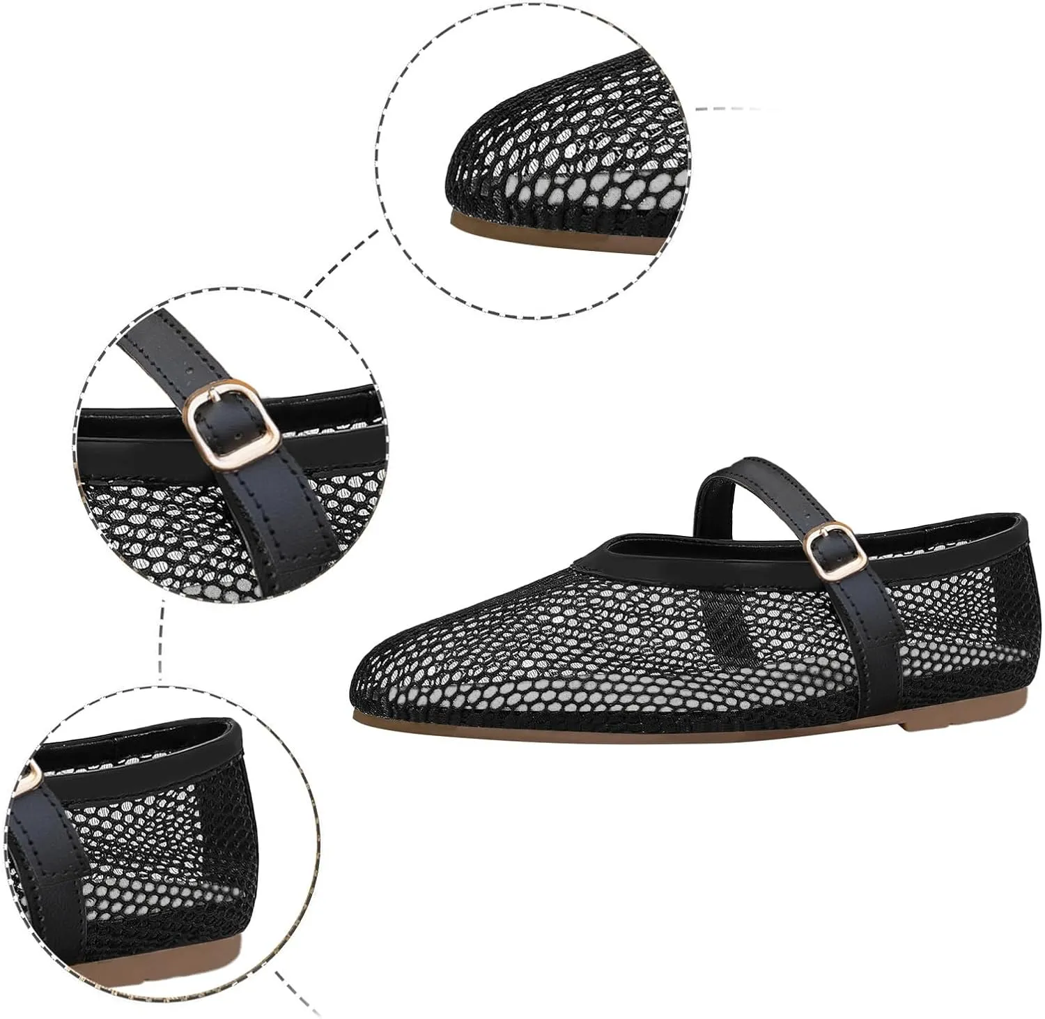 Ladies Solid Colour Breathable Hollow Mesh Buckle Flat Bottom Large Size Single Shoes Casual Womens Shoes Size 9 Casual