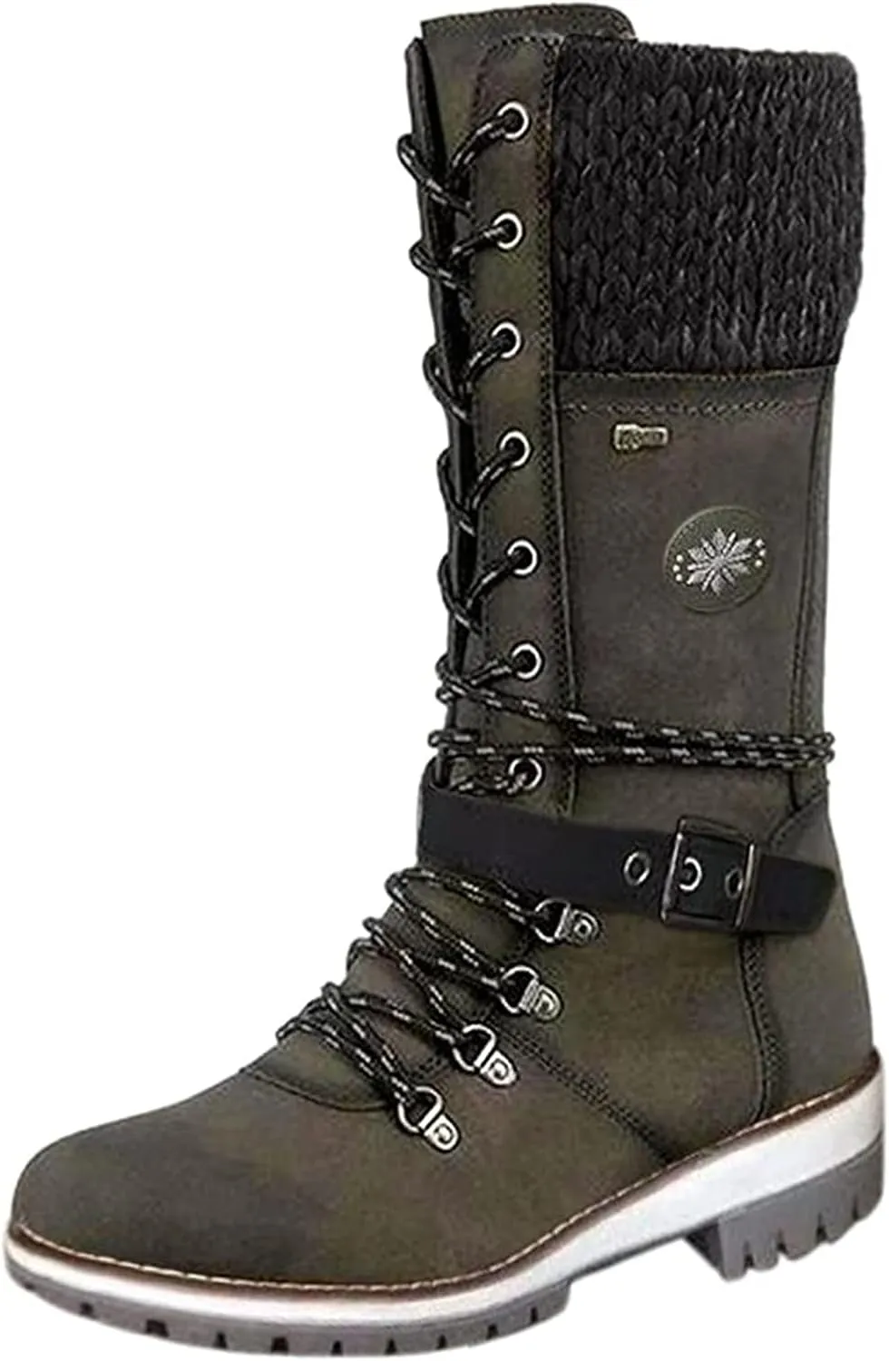 Ladmiple Ankle Boots Women Comfort Mid Calf Combat Riding Fashion Winter Booties Side Zipper Low Heel Motorcycle Military Biker Boots