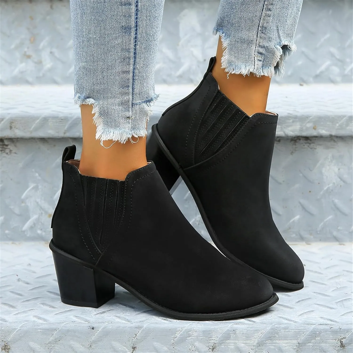 Lausiuoe Ankle Boots For Women Dressy Chunky Heel Fashion Short Boots Side Zipper Booties Wide Width Western Shoes