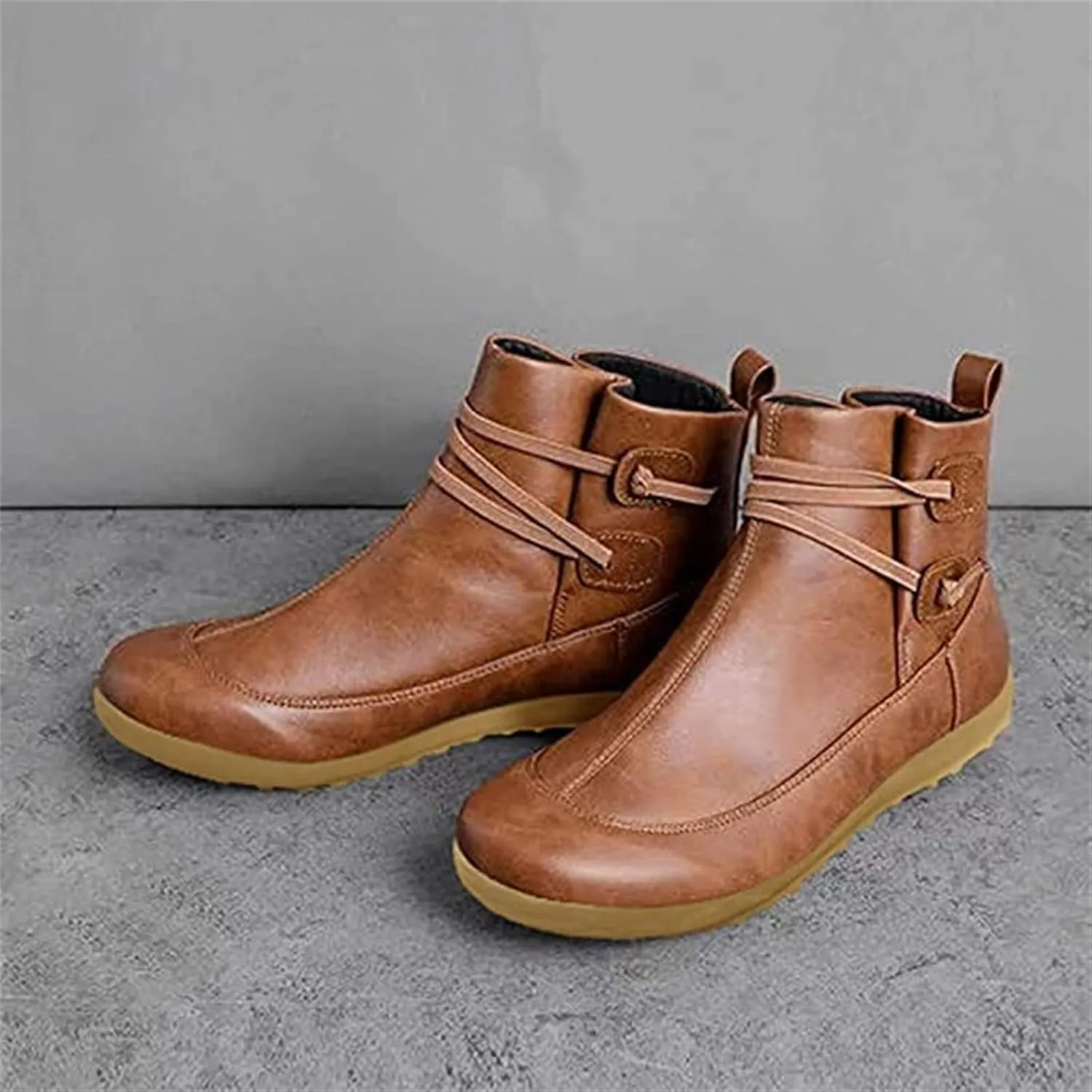 Lausiuoe Boots For Women Ankle Booties Flat Short Booties Ladies Western Casual Dressy Elegant Wide Width Boot Pull-On