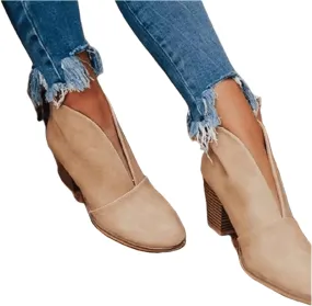 Lausiuoe Boots For Women Ankle Booties Low Heel Platform Slip on Cutout Chunky Block Casual Dressy Fashion Combat Boots