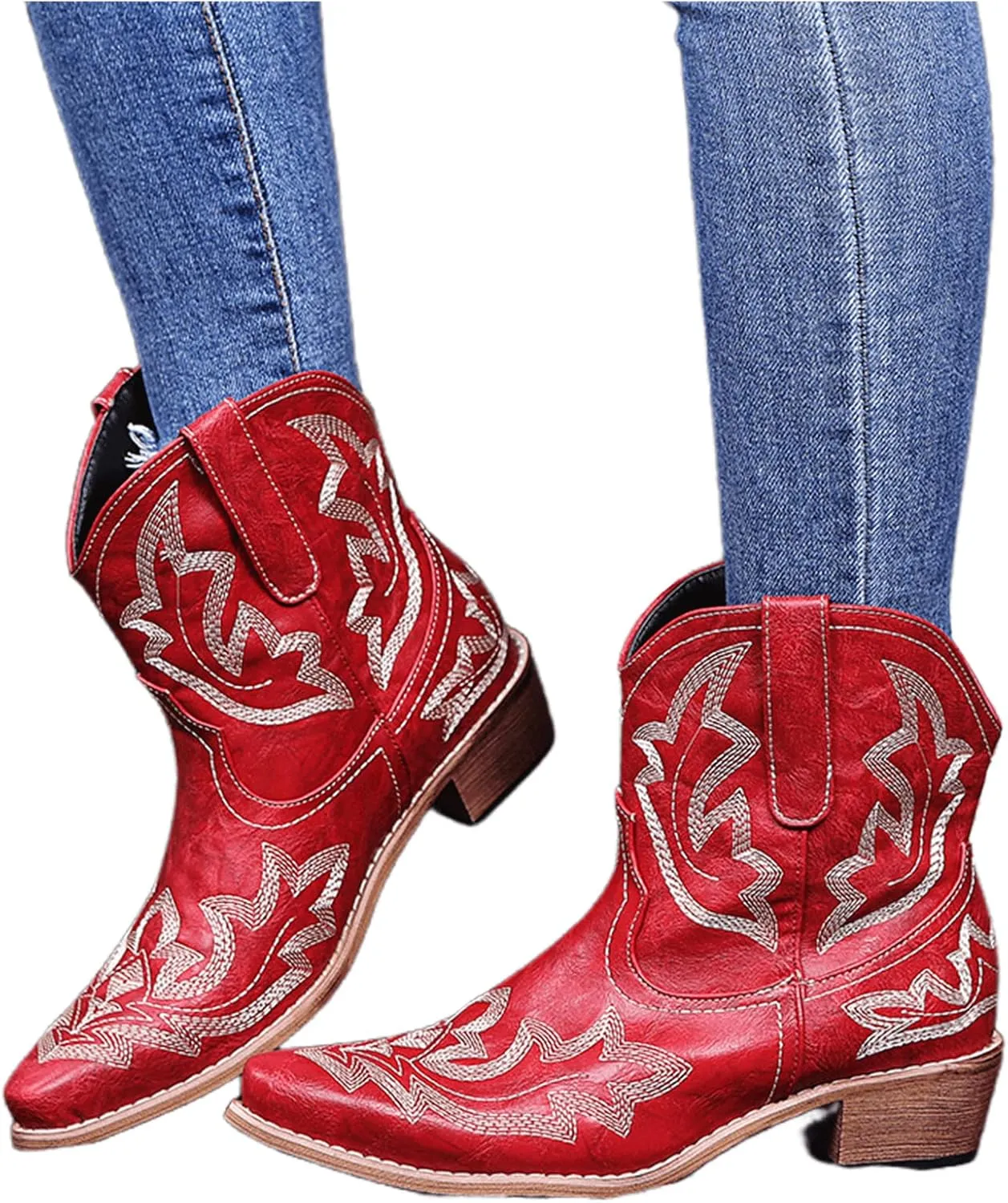 Lausiuoe Boots For Women Ankle Booties Wide Width Chunky Stacked Mid Heels Zipper Dressy Cowgirl Western Short Boots