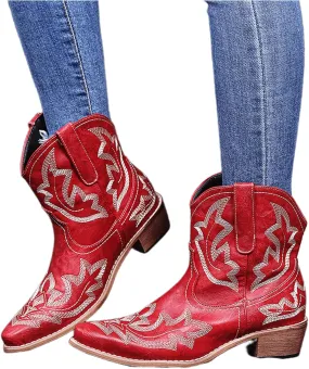Lausiuoe Boots For Women Ankle Booties Wide Width Chunky Stacked Mid Heels Zipper Dressy Cowgirl Western Short Boots