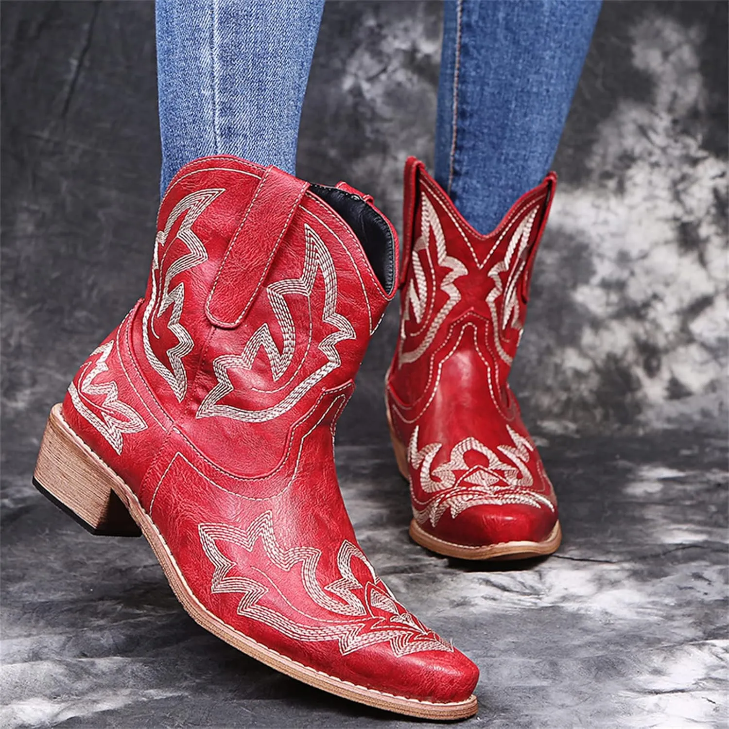 Lausiuoe Boots For Women Ankle Booties Wide Width Chunky Stacked Mid Heels Zipper Dressy Cowgirl Western Short Boots