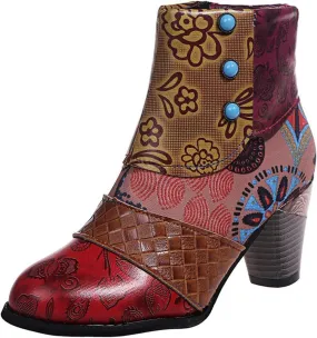 Lausiuoe Boots For Women Cowboy Style Ankle Booties Fashion Toe Stacked Mid Heel Short Boots Side Zipper Western Shoes