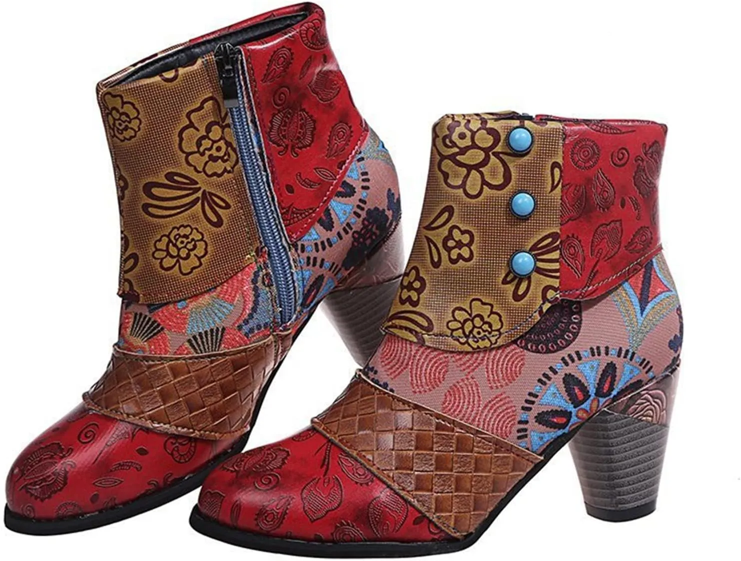 Lausiuoe Boots For Women Cowboy Style Ankle Booties Fashion Toe Stacked Mid Heel Short Boots Side Zipper Western Shoes