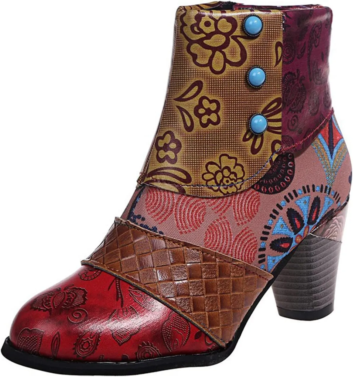 Lausiuoe Boots For Women Cowboy Style Ankle Booties Fashion Toe Stacked Mid Heel Short Boots Side Zipper Western Shoes