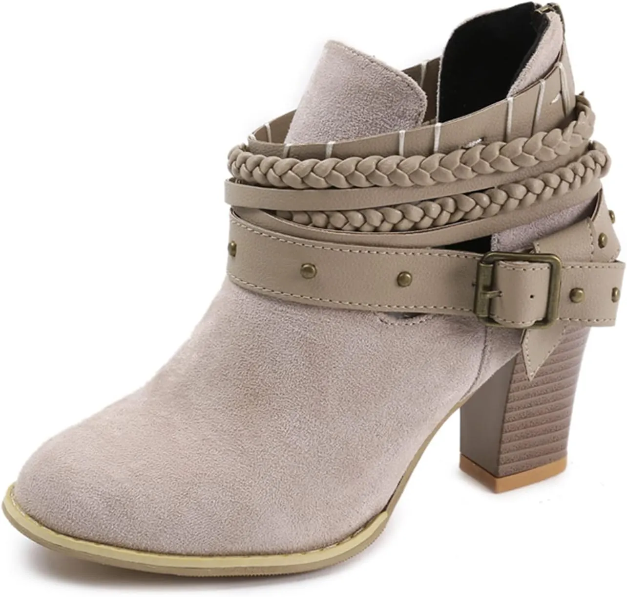 Lausiuoe Womens Boots Ankle Booties Slip on Chunky Stacked Mid Heel Wide Width Wide Calf Cowboy Western Short Boots