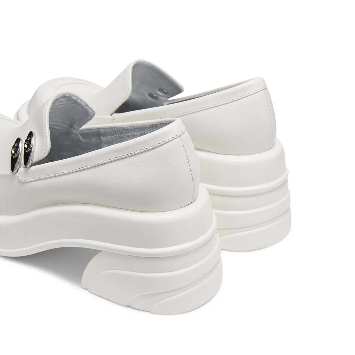 Lost In Echo Round Toe Thick-Soled Heel Leather Shoes White