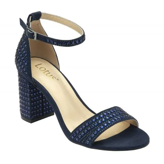 Lotus "Marquesa" Navy Diamante Block Heeled Sandal
