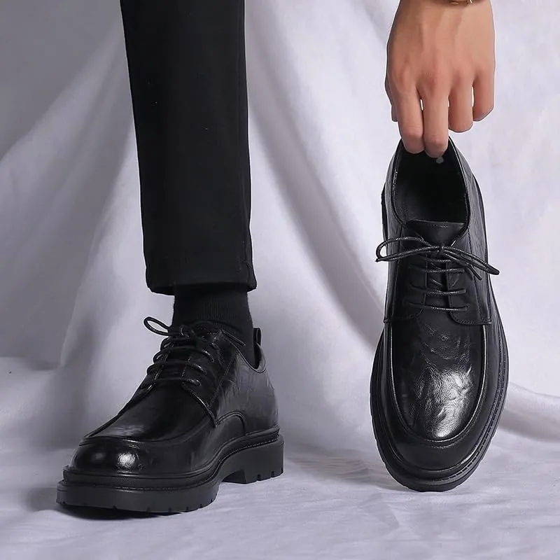 Men's Brogue Oxfords Shoes Mens Genuine Leather Platform Lace-up Dress Shoes