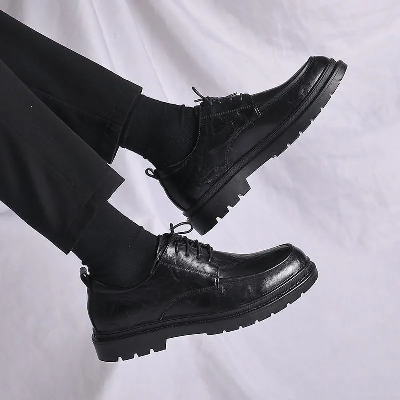 Men's Brogue Oxfords Shoes Mens Genuine Leather Platform Lace-up Dress Shoes