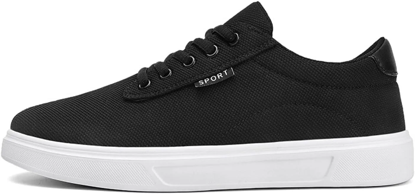 Mens Canvas Casual Flat Shoes Comfort Round Toe Soft Bottom Knitting Lace-Up Sneakers Outdoor Breathable Non-Slip Walking Shoes
