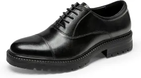 Men's Dress Shoes Cap Toe Oxford - Thick Platform Sole Full Grain Leather Business Casual Shoes for Men