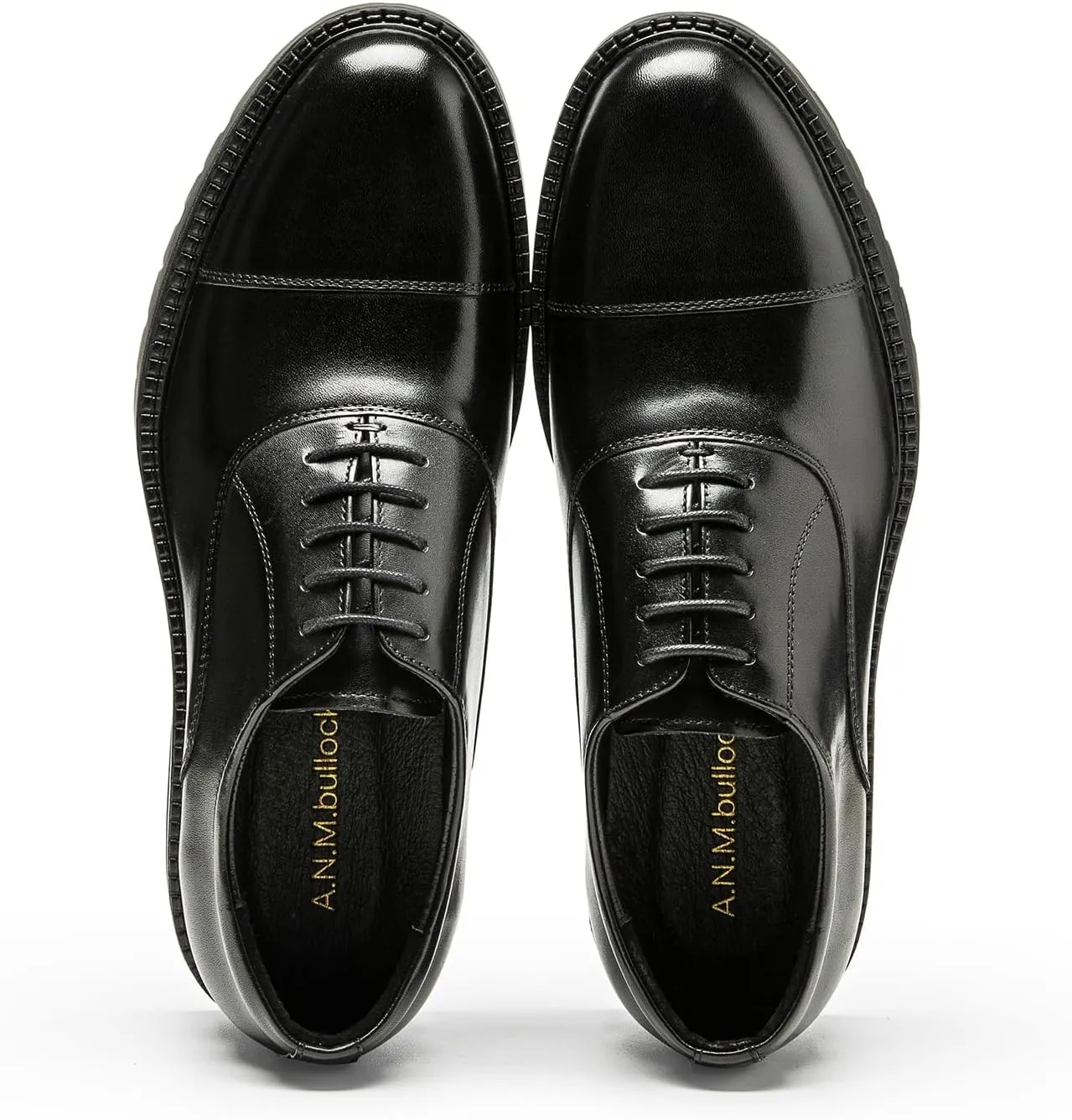 Men's Dress Shoes Cap Toe Oxford - Thick Platform Sole Full Grain Leather Business Casual Shoes for Men