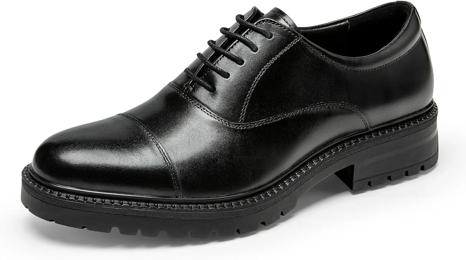 Men's Dress Shoes Cap Toe Oxford - Thick Platform Sole Full Grain Leather Business Casual Shoes for Men