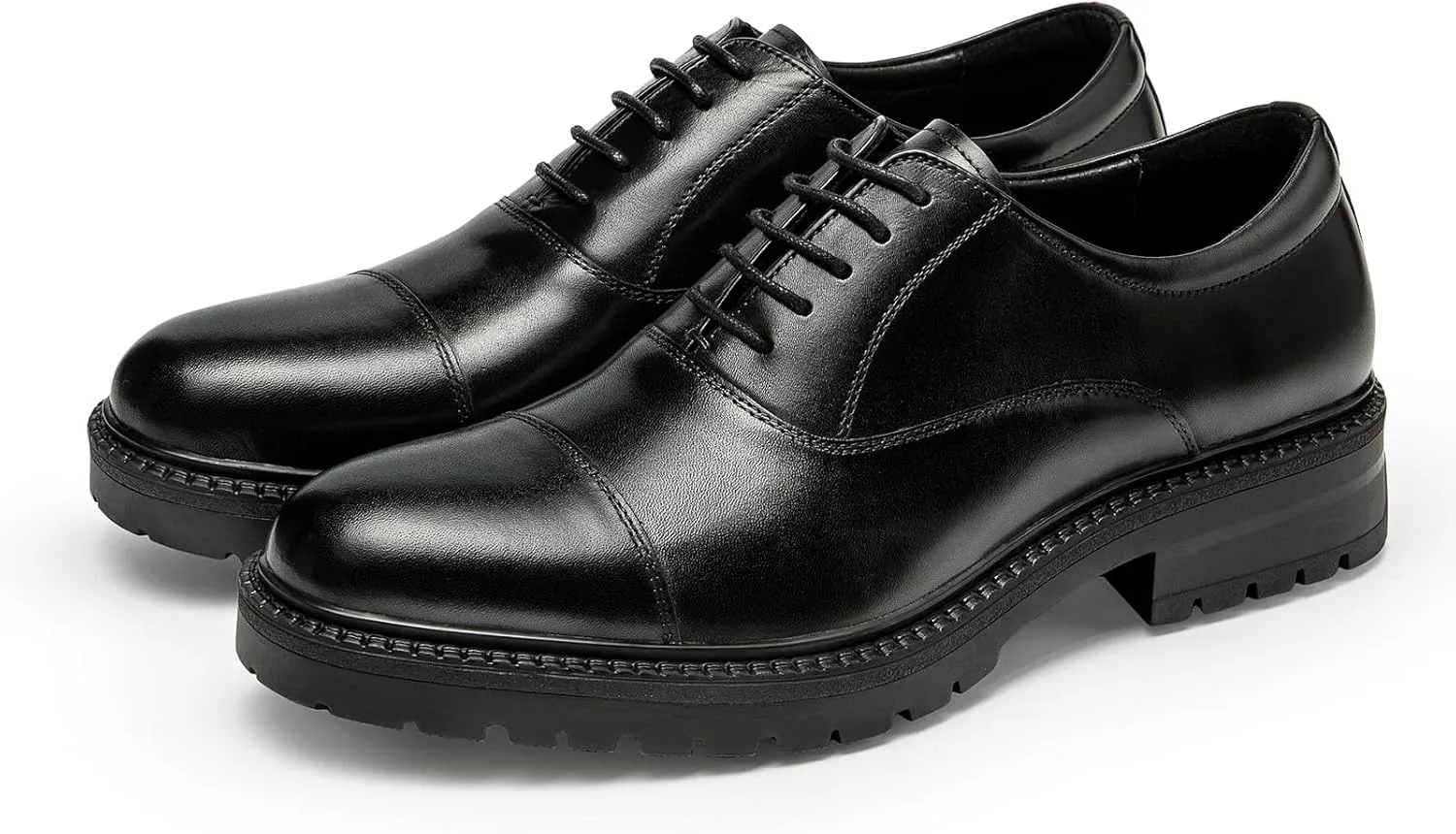 Men's Dress Shoes Cap Toe Oxford - Thick Platform Sole Full Grain Leather Business Casual Shoes for Men
