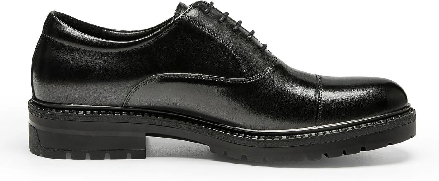 Men's Dress Shoes Cap Toe Oxford - Thick Platform Sole Full Grain Leather Business Casual Shoes for Men