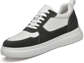 Men's Invisible Height Increasing Leather Sneakers Classic Lace Up 3.9 Inches Taller Fashion Elevator Shoes Breathable Casual Shoes