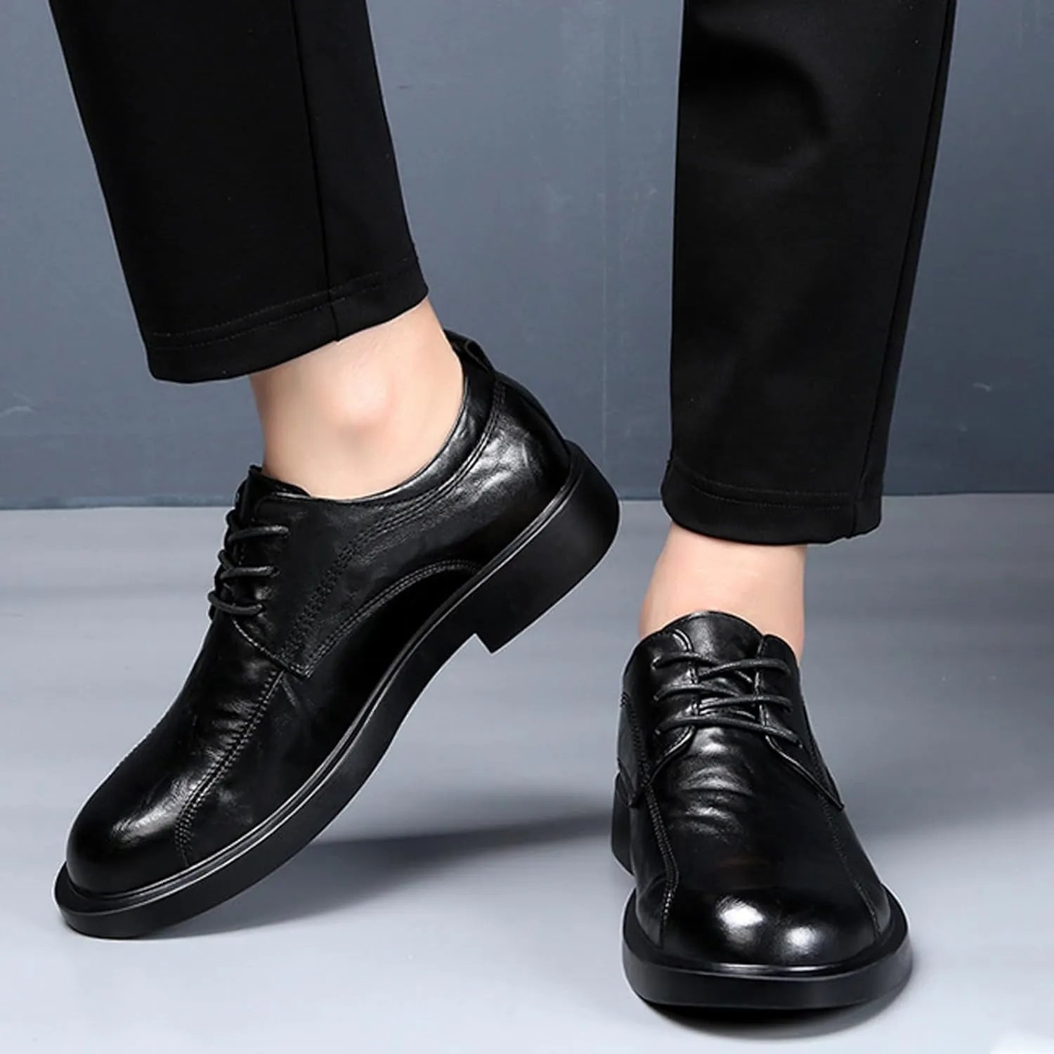 Men's Leather Lace-up Dress Oxfords,Classic Exquisite Stitching Breathable Round Toe Formal Shoes Casual Business Wedding Work Derby Shoes