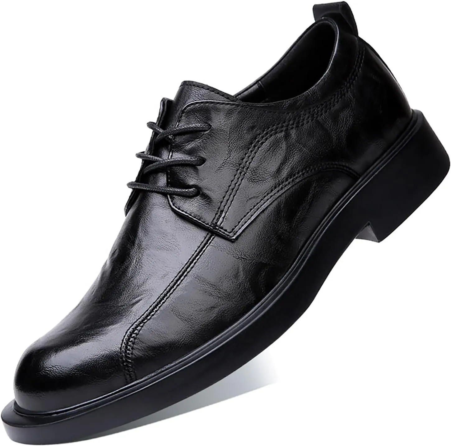 Men's Leather Lace-up Dress Oxfords,Classic Exquisite Stitching Breathable Round Toe Formal Shoes Casual Business Wedding Work Derby Shoes