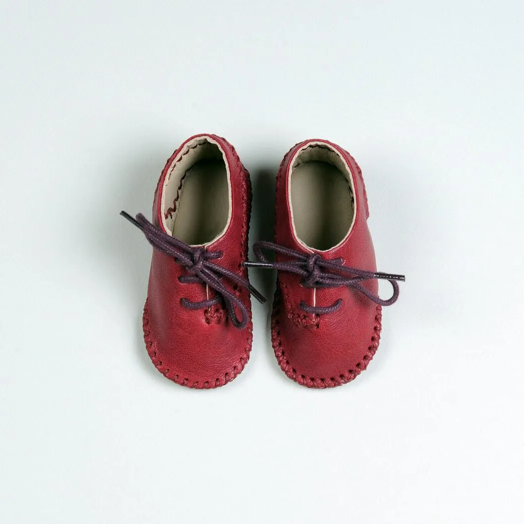 Mini Medan Baby Moccasin | Crimson Calfskin Leather