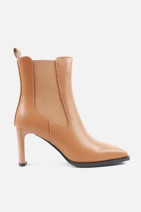 Misi Square Toe Stretch Panel Ankle Boots in Tan