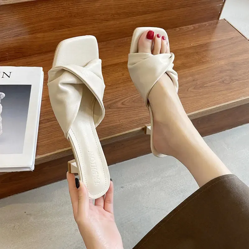 New Simple Heeled Sandals Cat Heeled High Heels - French Slippers