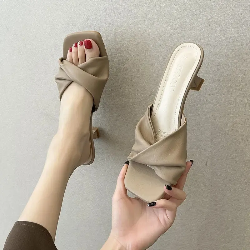 New Simple Heeled Sandals Cat Heeled High Heels - French Slippers