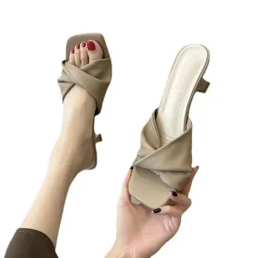 New Simple Heeled Sandals Cat Heeled High Heels - French Slippers