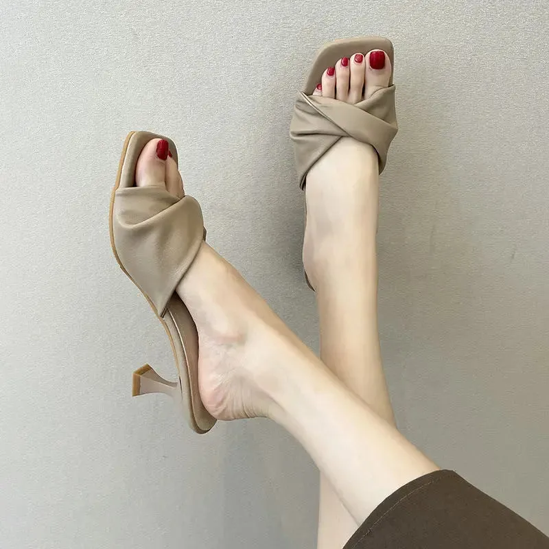 New Simple Heeled Sandals Cat Heeled High Heels - French Slippers