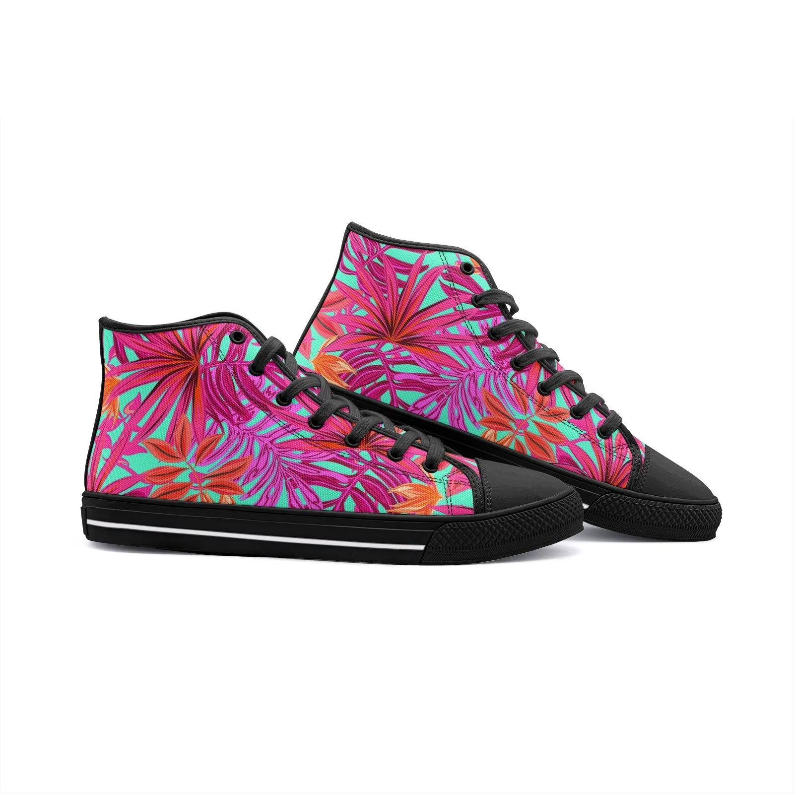 Pink Rose Tropical Unisex High Top Canvas Shoes