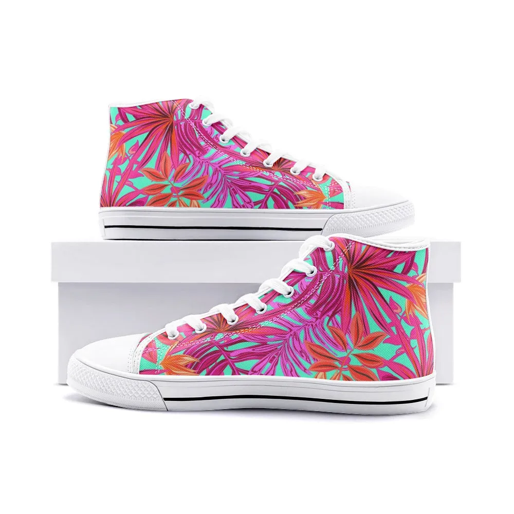 Pink Rose Tropical Unisex High Top Canvas Shoes