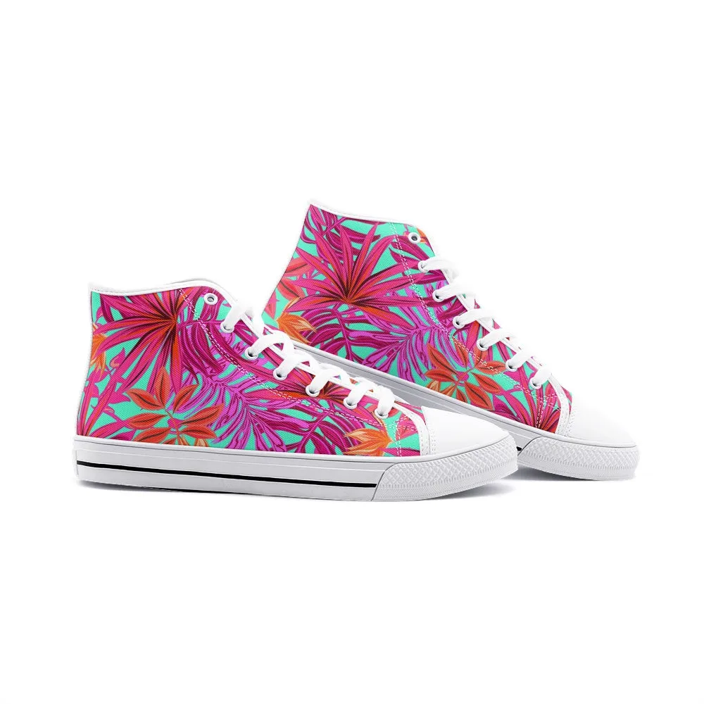 Pink Rose Tropical Unisex High Top Canvas Shoes