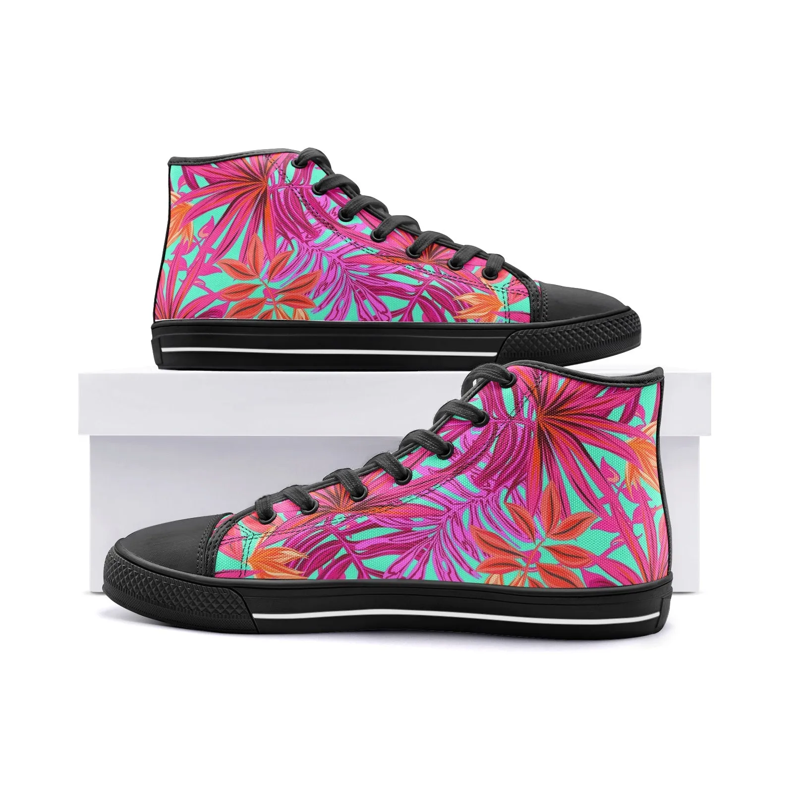 Pink Rose Tropical Unisex High Top Canvas Shoes