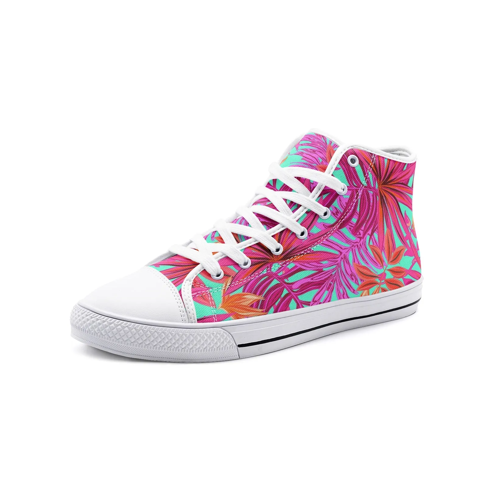 Pink Rose Tropical Unisex High Top Canvas Shoes