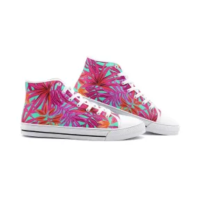 Pink Rose Tropical Unisex High Top Canvas Shoes