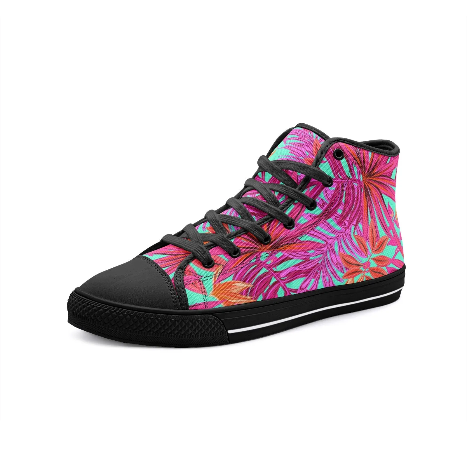 Pink Rose Tropical Unisex High Top Canvas Shoes