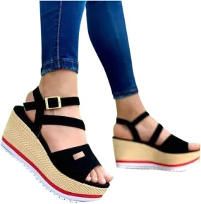 Sandals for Women Platforms, Summer Open Toe Wedge Sandals 2021 Espadrilles Ankle Buckle Strap Beach Vacation Sandals
