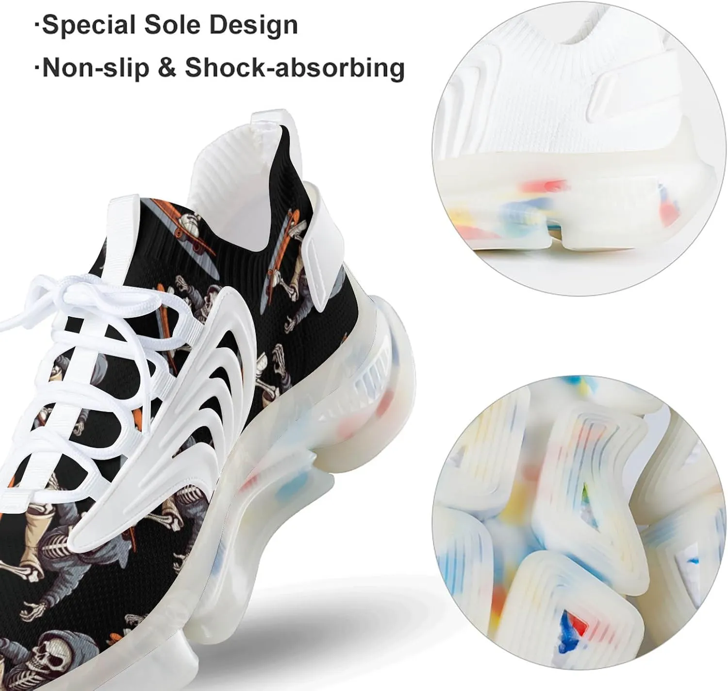 Skateboard Skull Mens Sneakers Running Shoes Lightweight Athletic Shoes for Jogging Walking Gym