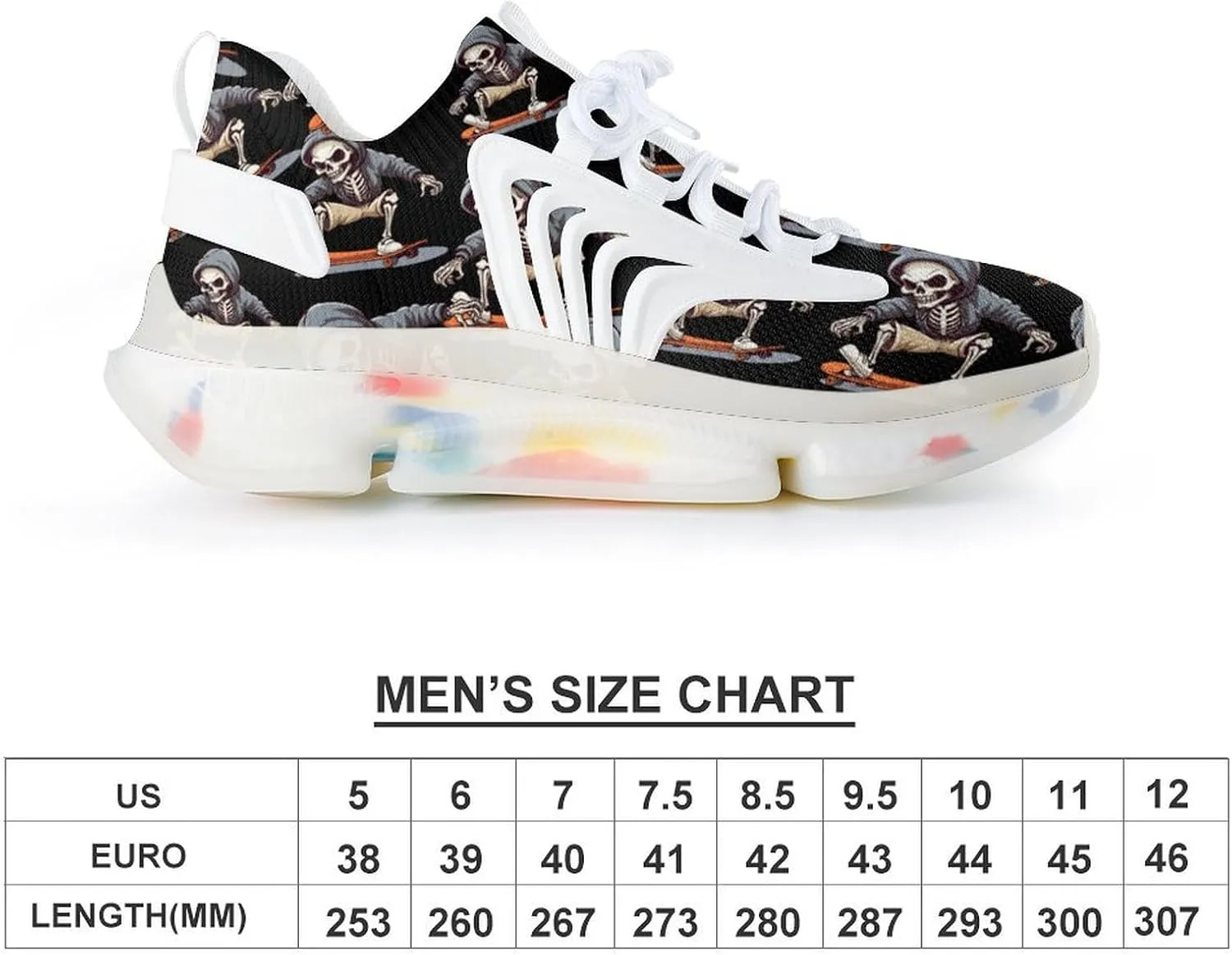 Skateboard Skull Mens Sneakers Running Shoes Lightweight Athletic Shoes for Jogging Walking Gym