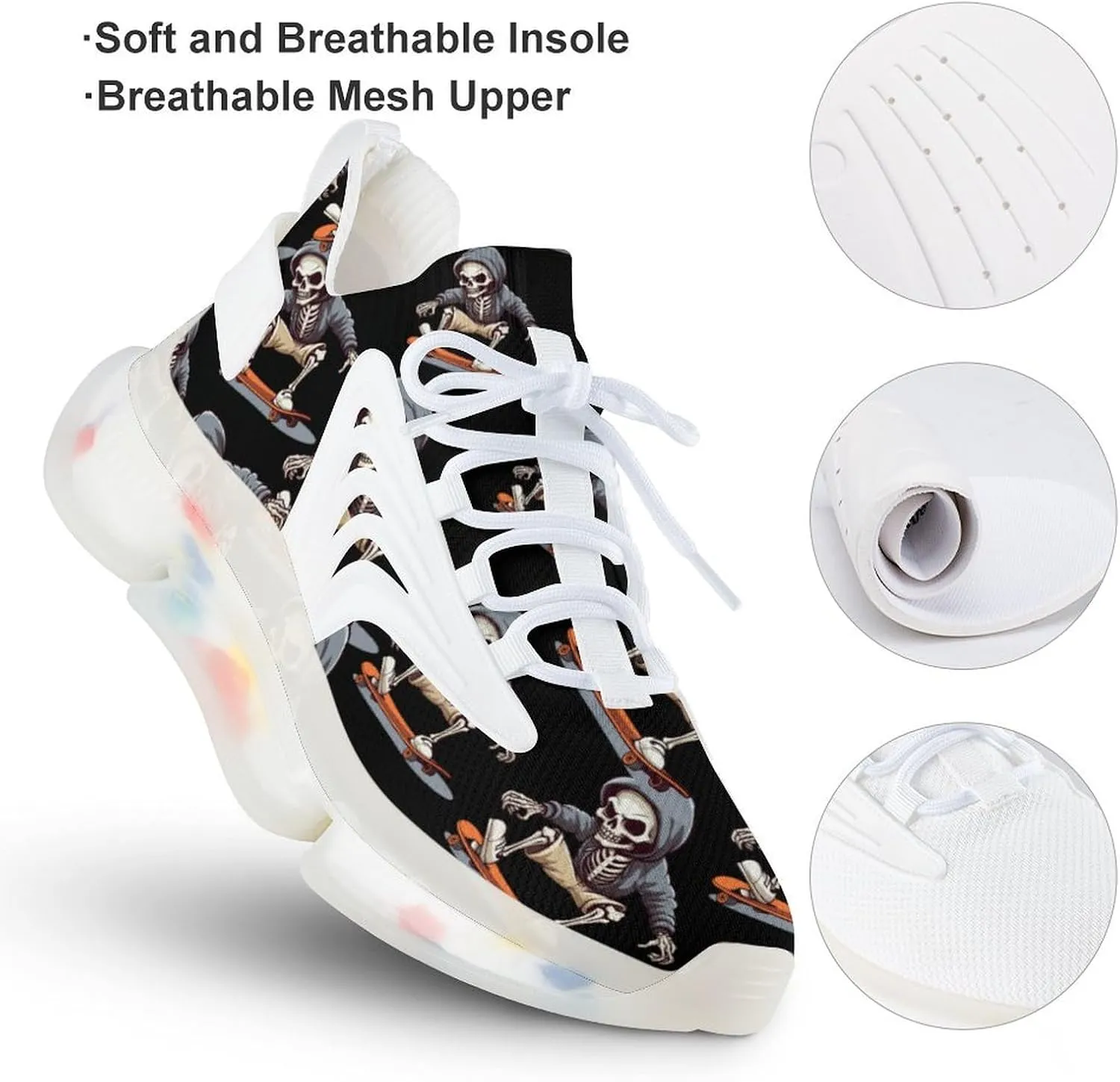 Skateboard Skull Mens Sneakers Running Shoes Lightweight Athletic Shoes for Jogging Walking Gym